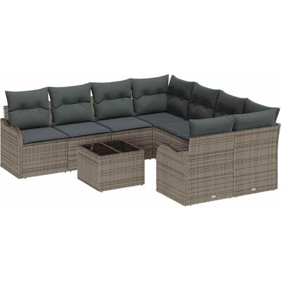 vidaXL Tuinbank Set met kussen 9 pcs Grijs Poly Riet en Staal en Glas vidaXL Tuinbank Set met kussen 9 pcs Grijs Poly Riet en Staal en Glas