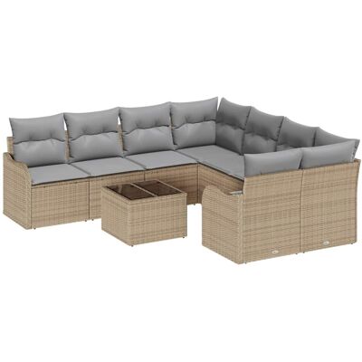 vidaXL Tuinbank Set 9 pcs Beige en Grijs Poly Riet en Staal en Glas vidaXL Tuinbank Set 9 pcs Beige en Grijs Poly Riet en Staal en Glas