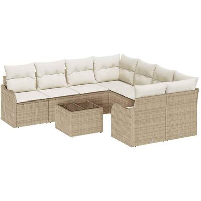 vidaXL Tuinbank Set 9 pcs Beige en Crème Poly Riet en Staal en Glas vidaXL Tuinbank Set 9 pcs Beige en Crème Poly Riet en Staal en Glas