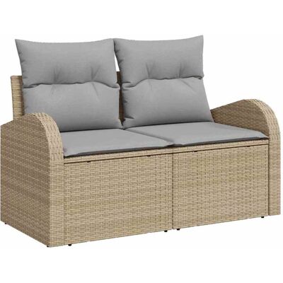 vidaXL Tuinbank Set 8 pcs Beige en Grijs Poly rattan, staal en glas vidaXL Tuinbank Set 8 pcs Beige en Grijs Poly rattan, staal en glas