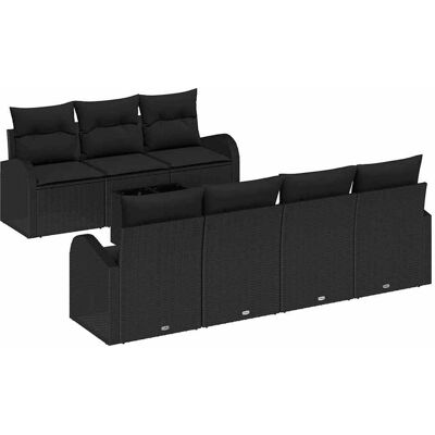 vidaXL Tuinbank Set met kussen 8 pcs Zwart Poly rattan, staal en glas vidaXL Tuinbank Set met kussen 8 pcs Zwart Poly rattan, staal en glas