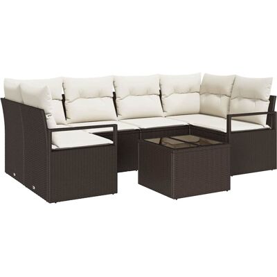 vidaXL Tuinbank Set 7 pcs Bruin en Crème Poly rattan, staal en glas vidaXL Tuinbank Set 7 pcs Bruin en Crème Poly rattan, staal en glas