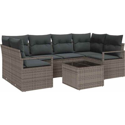 vidaXL Tuinbank Set met kussen 7 pcs Grijs Poly rattan, staal en glas vidaXL Tuinbank Set met kussen 7 pcs Grijs Poly rattan, staal en glas