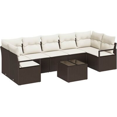 vidaXL Tuinbank Set 8 pcs Bruin en Crème Poly rattan, staal en glas vidaXL Tuinbank Set 8 pcs Bruin en Crème Poly rattan, staal en glas