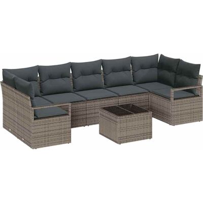 vidaXL Tuinbank Set met kussen 8 pcs Grijs Poly rattan, staal en glas vidaXL Tuinbank Set met kussen 8 pcs Grijs Poly rattan, staal en glas