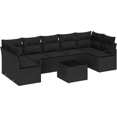 vidaXL Tuinbank Set met kussen 8 pcs Zwart Poly rattan, staal en glas vidaXL Tuinbank Set met kussen 8 pcs Zwart Poly rattan, staal en glas