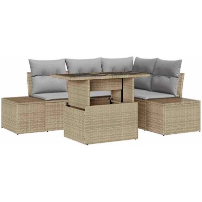 vidaXL Tuinbank Set met kussen met opslag 5 pcs Beige poly rattan vidaXL Tuinbank Set met kussen met opslag 5 pcs Beige poly rattan