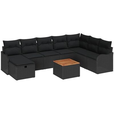 vidaXL Tuinbank Set met kussen met opslag 9 pcs Zwart poly rattan vidaXL Tuinbank Set met kussen met opslag 9 pcs Zwart poly rattan