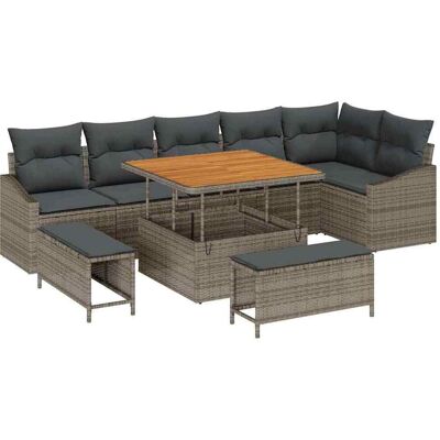 vidaXL Tuinbank Set met kussen 9 pcs Grijs poly rattan vidaXL Tuinbank Set met kussen 9 pcs Grijs poly rattan
