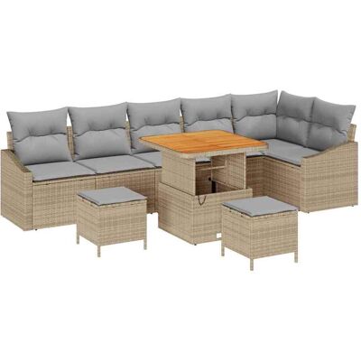 vidaXL Tuinbank Set met kussen 9 pcs Beige poly rattan vidaXL Tuinbank Set met kussen 9 pcs Beige poly rattan