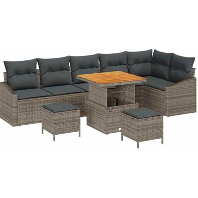 vidaXL Tuinbank Set met kussen 9 pcs Grijs poly rattan vidaXL Tuinbank Set met kussen 9 pcs Grijs poly rattan