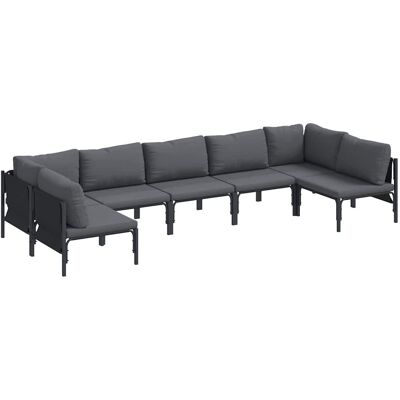 vidaXL Tuinbank Set met kussen 7 pcs Zwart Staal vidaXL Tuinbank Set met kussen 7 pcs Zwart Staal