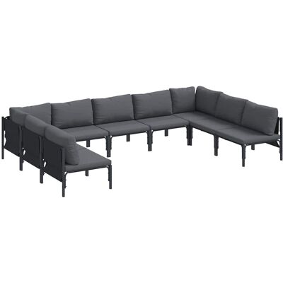 vidaXL Tuinbank Set met kussen 9 pcs Zwart Staal vidaXL Tuinbank Set met kussen 9 pcs Zwart Staal