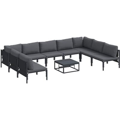 vidaXL Tuinbank Set met kussen 10 pcs Zwart Staal vidaXL Tuinbank Set met kussen 10 pcs Zwart Staal