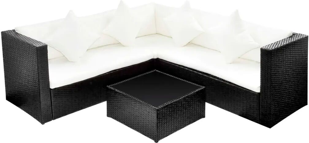 vidaXL 4-delige Loungeset met kussens poly rattan zwart