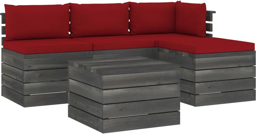 vidaXL 5-delige Loungeset met kussens pallet massief grenenhout