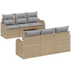 vidaXL Tuinbank Set 7 pcs Beige en Grijs Poly Riet en Staal en Glas vidaXL Tuinbank Set 7 pcs Beige en Grijs Poly Riet en Staal en Glas