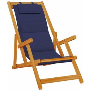 vidaXL Opvouwbare stoel met armleuningen, blauw acaciahout en textiel vidaXL Opvouwbare stoel met armleuningen, blauw acaciahout en textiel