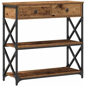 vidaXL Console Tafel met lade met plank Oud hout 75 x 28 x 75 cm vidaXL Console Tafel met lade met plank Oud hout 75 x 28 x 75 cm