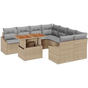 vidaXL Tuin Eettafel Set met kussen 9 pcs Beige en Grijs vidaXL Tuin Eettafel Set met kussen 9 pcs Beige en Grijs