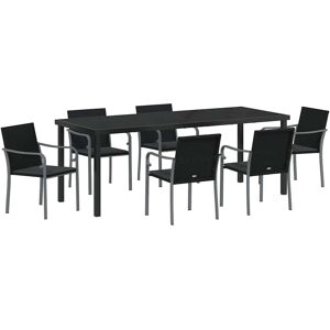 vidaXL Tuin Eettafel Set 7 pcs Zwart en Grijs PE Riet vidaXL Tuin Eettafel Set 7 pcs Zwart en Grijs PE Riet