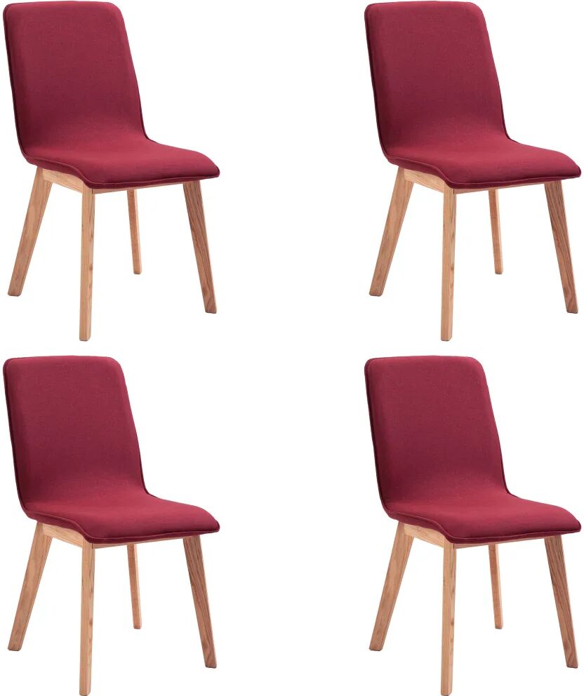 vidaXL Eetkamerstoelen 4 st stof en massief eikenhout rood