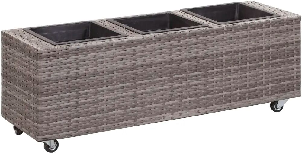 vidaXL Plantenbak verhoogd met 3 potten 100x30x36 cm poly rattan grijs