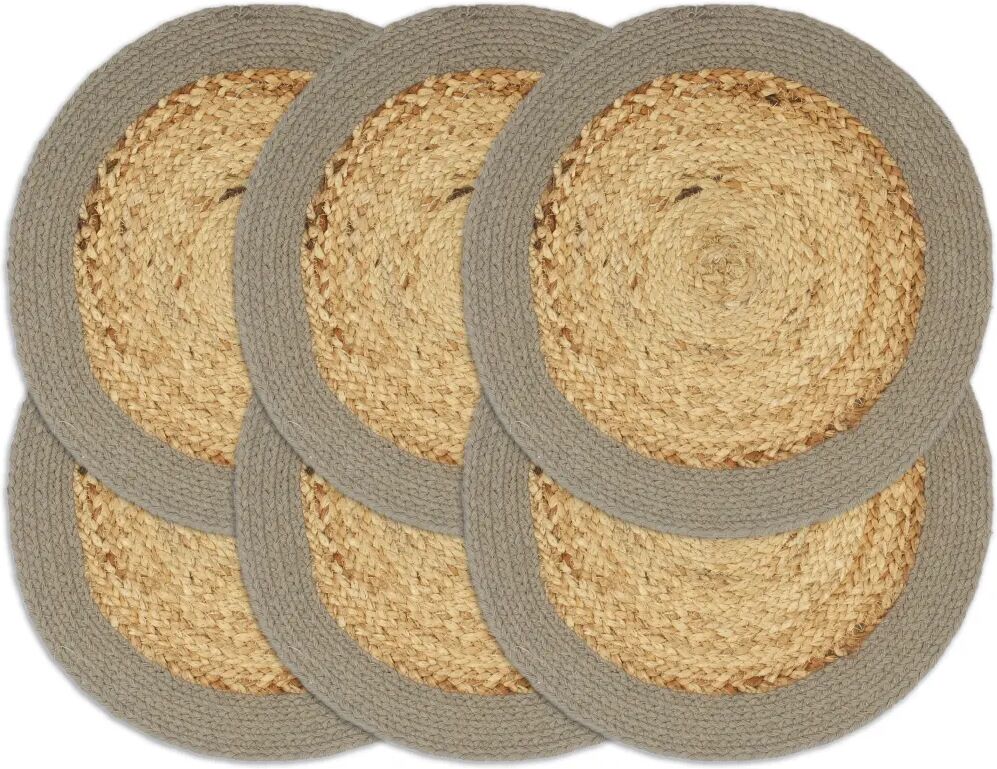 vidaXL Placemats 6 st 38 cm jute en katoen natuurlijk en grijs