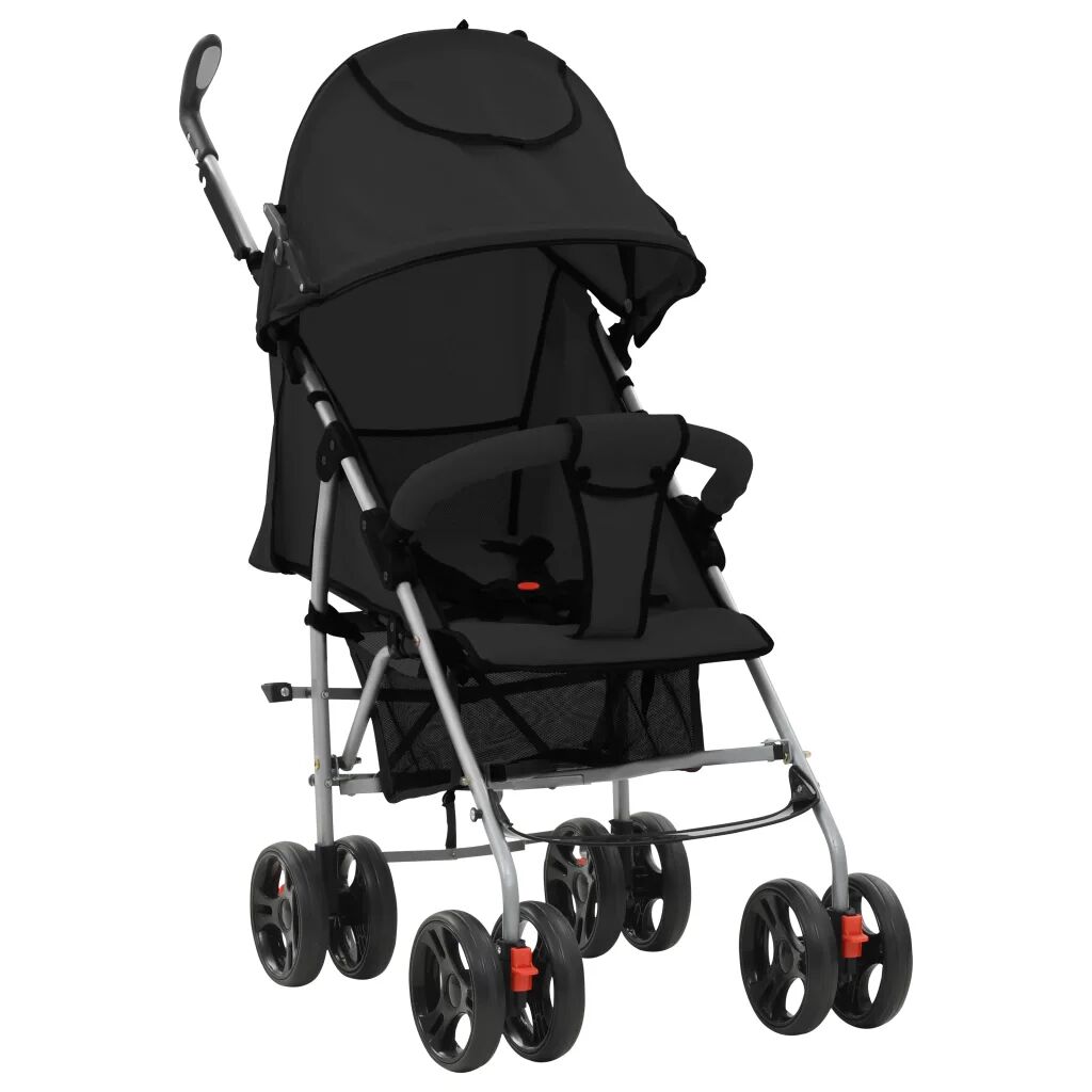 vidaXL Kinderwagen/buggy 2-in-1 inklapbaar staal zwart