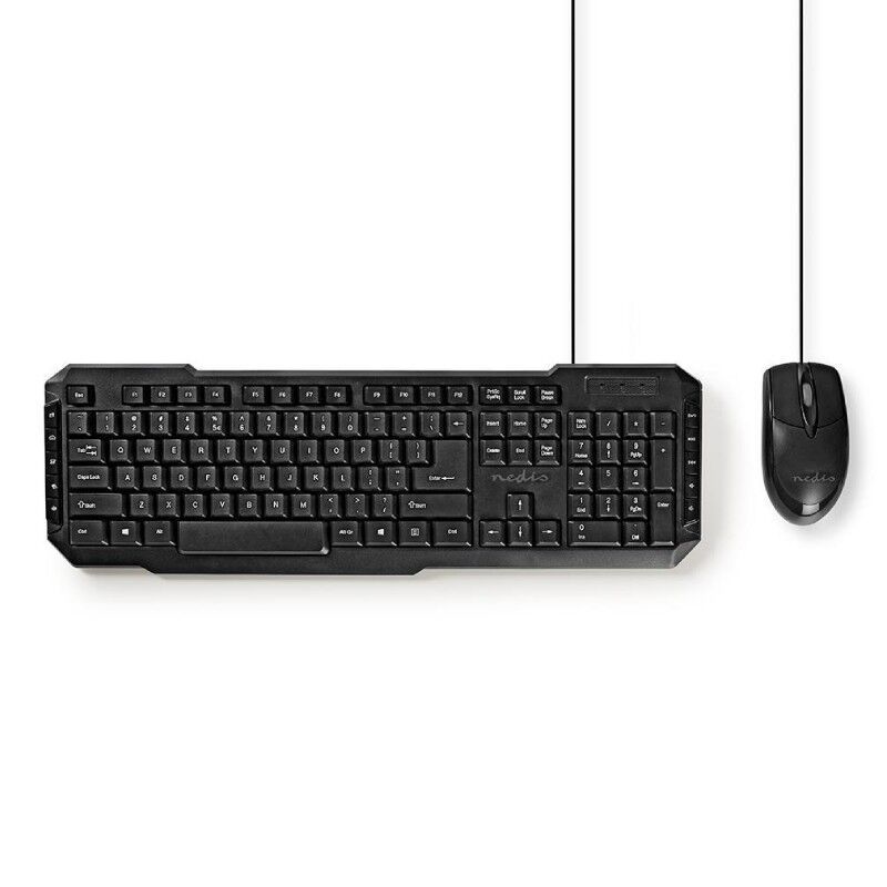 Nedis Bedrade Muis en Keyboard Standaard USB US International Zwart