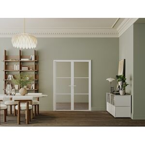 Vente-unique Omkeerbare dubbele deur van aluminium en gehard glas - 2 x H204 x B73 cm - Wit - MASERU Vente-unique Omkeerbare dubbele deur van aluminium en gehard glas - 2 x H204 x B73 cm - Wit - MASERU