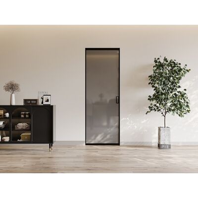 Vente-unique Schuifdeur met klamplaagsysteem - Aluminium en gehard rookglas - H205 x L73 cm - LINCI II Vente-unique Schuifdeur met klamplaagsysteem - Aluminium en gehard rookglas - H205 x L73 cm - LINCI II