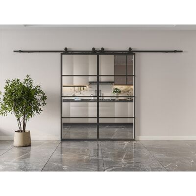 Vente-unique Dubbele schuifdeur met opbouwsysteem - aluminium en transparant gehard glas - 2 x H205 x L93 cm - SINCA II Vente-unique Dubbele schuifdeur met opbouwsysteem - aluminium en transparant gehard glas - 2 x H205 x L93 cm - SINCA II