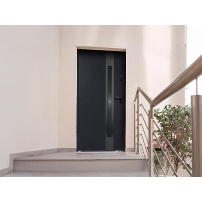 Vente-unique Massieve stalen en roestvrijstalen voordeur, 207 cm hoog x 100 cm breed - rookglas - antraciet en zwart - 55 mm dik - linksdraaiend - BRAGA Vente-unique Massieve stalen en roestvrijstalen voordeur, 207 cm hoog x 100 cm breed - rookglas - antraciet en zwart - 55 mm dik - linksdraaiend - BRAGA
