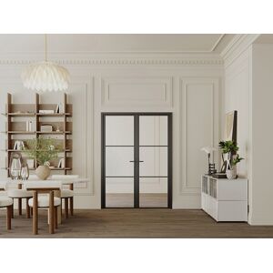 Vente-unique Omkeerbare dubbele deur van aluminium en gehard glas - Zwart - 2 x H204 x B73 cm - MASERU Vente-unique Omkeerbare dubbele deur van aluminium en gehard glas - Zwart - 2 x H204 x B73 cm - MASERU