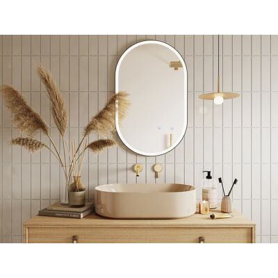 Vente-unique Verlichte ovale badkamerspiegel met antibewaseming en zwart kader - 50 x 80 cm ALARICO Vente-unique Verlichte ovale badkamerspiegel met antibewaseming en zwart kader - 50 x 80 cm ALARICO