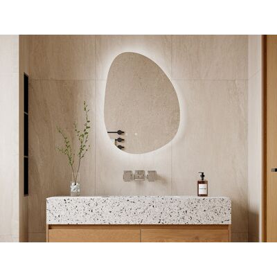 Vente-unique Verlichte asymmetrische badkamerspiegel met antibewaseming - 60 x 80 cm - INACIA Vente-unique Verlichte asymmetrische badkamerspiegel met antibewaseming - 60 x 80 cm - INACIA