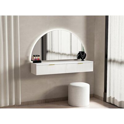 Vente-unique Hangende kaptafel met spiegel en ledverlichting - 2 lades - Wit - FRALYN Vente-unique Hangende kaptafel met spiegel en ledverlichting - 2 lades - Wit - FRALYN