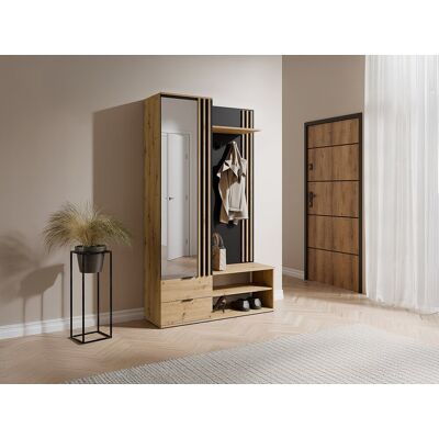 Vente-unique Garderobe met spiegel en opbergruimte - Houteffect en zwart - JANAKIA Vente-unique Garderobe met spiegel en opbergruimte - Houteffect en zwart - JANAKIA