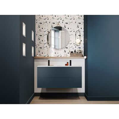 Vente-unique Hangmeubel voor badkamer met inbouwwastafel - Blauw gestreept - 120 cm - PAVANI Vente-unique Hangmeubel voor badkamer met inbouwwastafel - Blauw gestreept - 120 cm - PAVANI