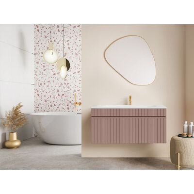 Vente-unique Roze gestreept hangmeubel voor badkamer met inbouwwastafel - 100 cm - SATARA Vente-unique Roze gestreept hangmeubel voor badkamer met inbouwwastafel - 100 cm - SATARA