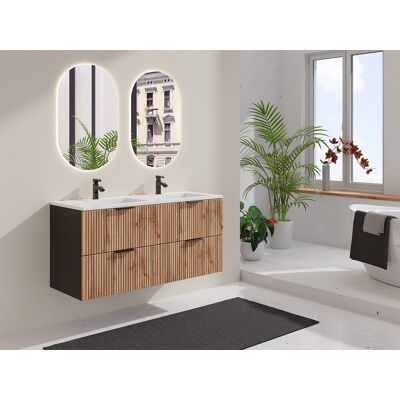 Vente-unique Hangmeubel voor badkamer met inbouwwastafel - Licht naturel en zwart - 120 cm - MADELA Vente-unique Hangmeubel voor badkamer met inbouwwastafel - Licht naturel en zwart - 120 cm - MADELA