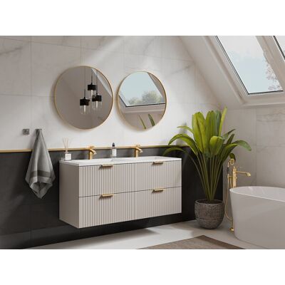 Vente-unique Geribbeld hangmeubel voor badkamer met inbouwwastafel - Beige - 120 cm - ZEVARA Vente-unique Geribbeld hangmeubel voor badkamer met inbouwwastafel - Beige - 120 cm - ZEVARA