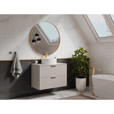 Vente-unique Geribbeld hangmeubel voor badkamer met ronde opbouwwastafel - Beige - 80 cm - ZEVARA Vente-unique Geribbeld hangmeubel voor badkamer met ronde opbouwwastafel - Beige - 80 cm - ZEVARA