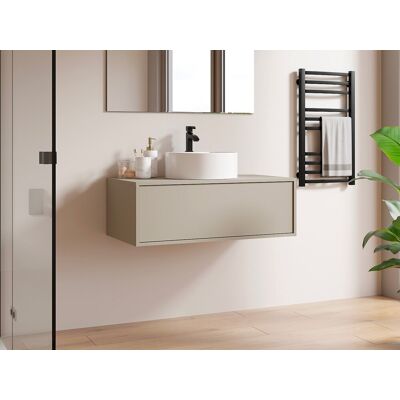 Vente-unique Hangend badkamermeubel met enkele ronde wastafel - kleur beige - 94 cm - TEANA II Vente-unique Hangend badkamermeubel met enkele ronde wastafel - kleur beige - 94 cm - TEANA II