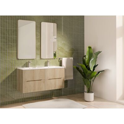 Vente-unique Zwevend geribbeld badkamermeubel met inbouwwastafel - Licht naturel - 120 cm - ORISO Vente-unique Zwevend geribbeld badkamermeubel met inbouwwastafel - Licht naturel - 120 cm - ORISO
