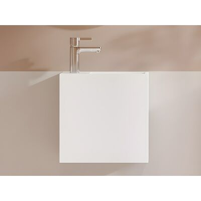 Vente-unique Witte zwevende wastafel in solid surface met nis - Kraan links - 40 cm - PUMORI Vente-unique Witte zwevende wastafel in solid surface met nis - Kraan links - 40 cm - PUMORI