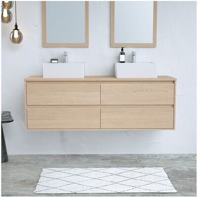 Vente-unique Hangmeubel voor onder wastafel met plank - Eikenfineer - 150 cm - MILIPAM Vente-unique Hangmeubel voor onder wastafel met plank - Eikenfineer - 150 cm - MILIPAM
