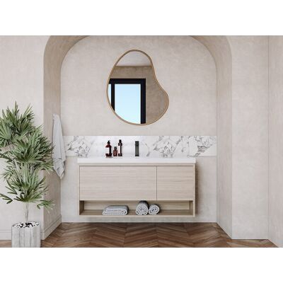 Vente-unique Zwevend badkamermeubel met enkele wastafel, licht naturelkleurig - 120 cm - PUJUKA Vente-unique Zwevend badkamermeubel met enkele wastafel, licht naturelkleurig - 120 cm - PUJUKA