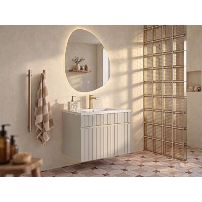 Vente-unique Gestreept beige zwevend badkamermeubel met inbouwwastafel - 60 cm - SATARA Vente-unique Gestreept beige zwevend badkamermeubel met inbouwwastafel - 60 cm - SATARA